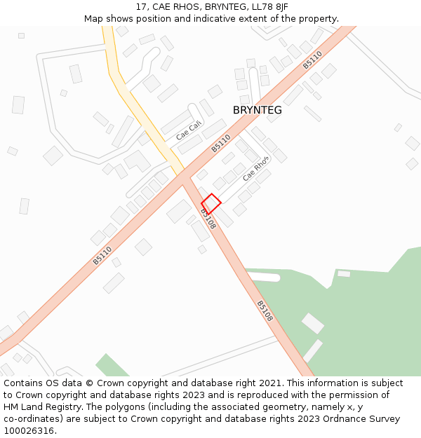 17, CAE RHOS, BRYNTEG, LL78 8JF: Location map and indicative extent of plot