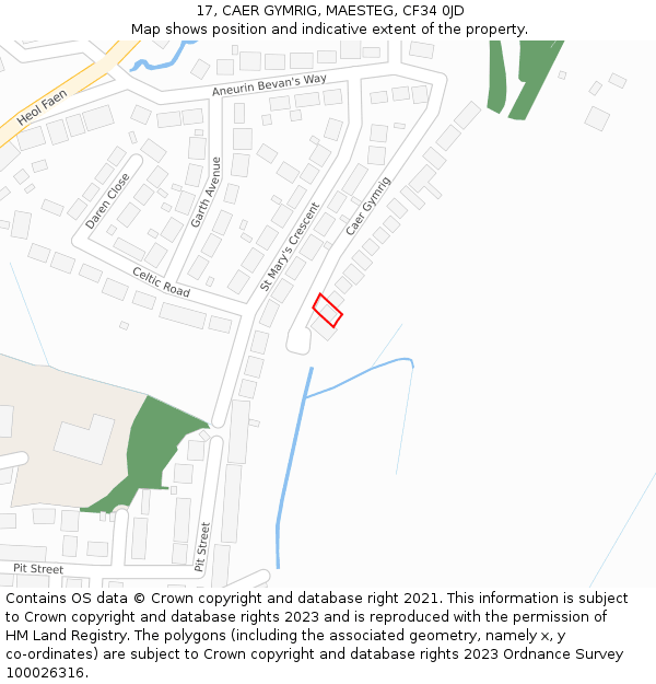 17, CAER GYMRIG, MAESTEG, CF34 0JD: Location map and indicative extent of plot