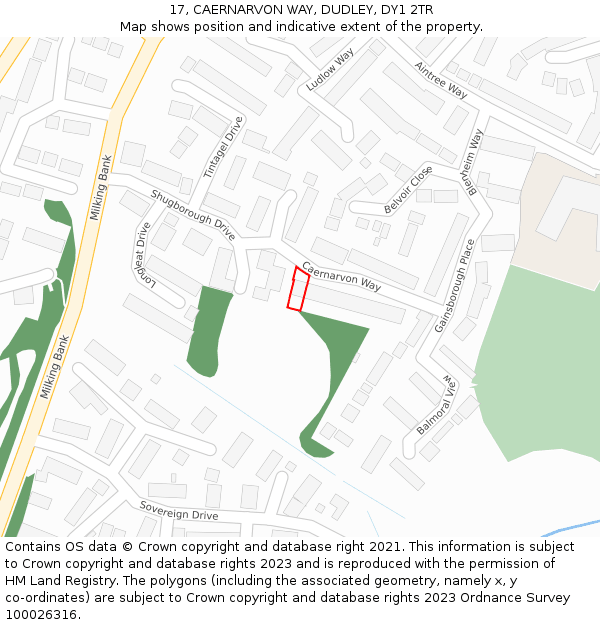 17, CAERNARVON WAY, DUDLEY, DY1 2TR: Location map and indicative extent of plot