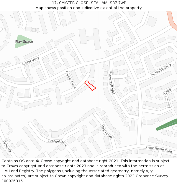 17, CAISTER CLOSE, SEAHAM, SR7 7WP: Location map and indicative extent of plot