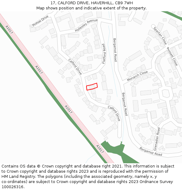 17, CALFORD DRIVE, HAVERHILL, CB9 7WH: Location map and indicative extent of plot