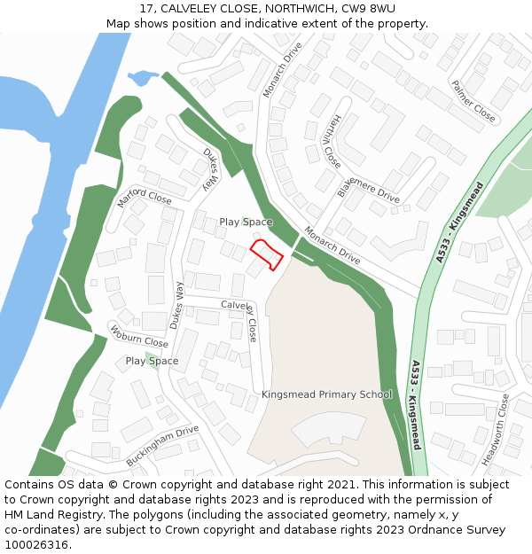 17, CALVELEY CLOSE, NORTHWICH, CW9 8WU: Location map and indicative extent of plot