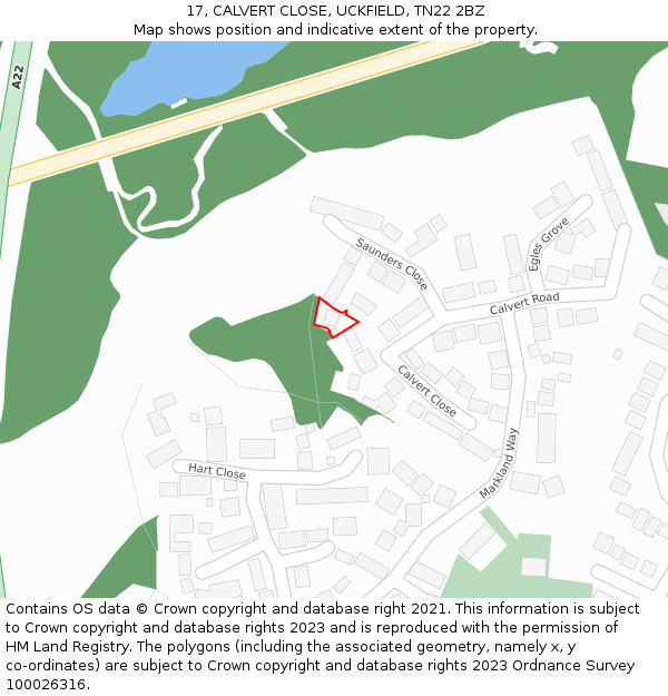 17, CALVERT CLOSE, UCKFIELD, TN22 2BZ: Location map and indicative extent of plot