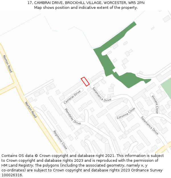 17, CAMBRAI DRIVE, BROCKHILL VILLAGE, WORCESTER, WR5 2PN: Location map and indicative extent of plot