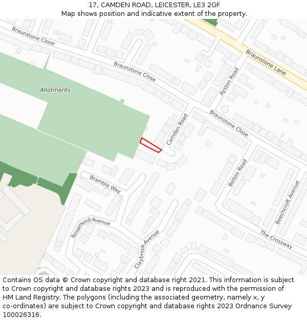 17, CAMDEN ROAD, LEICESTER, LE3 2GF: Location map and indicative extent of plot