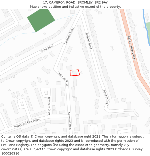 17, CAMERON ROAD, BROMLEY, BR2 9AY: Location map and indicative extent of plot