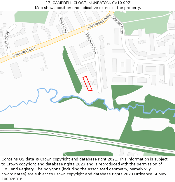 17, CAMPBELL CLOSE, NUNEATON, CV10 9PZ: Location map and indicative extent of plot