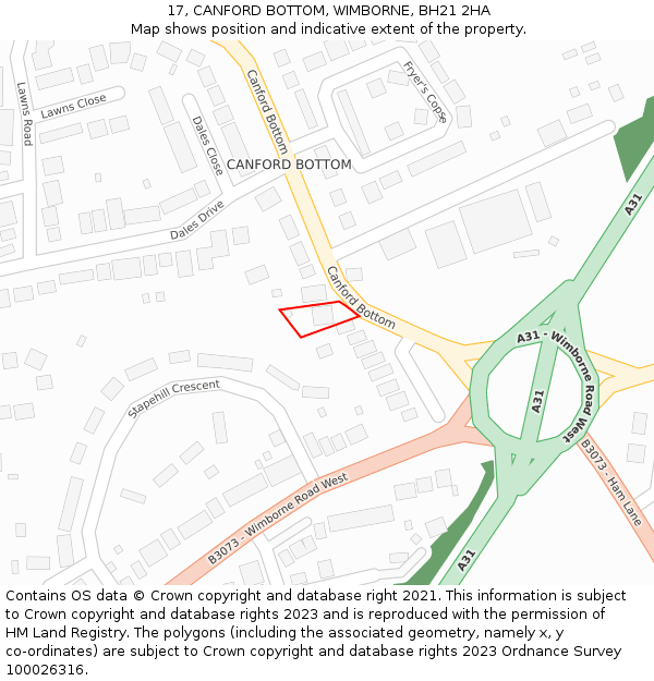 17, CANFORD BOTTOM, WIMBORNE, BH21 2HA: Location map and indicative extent of plot