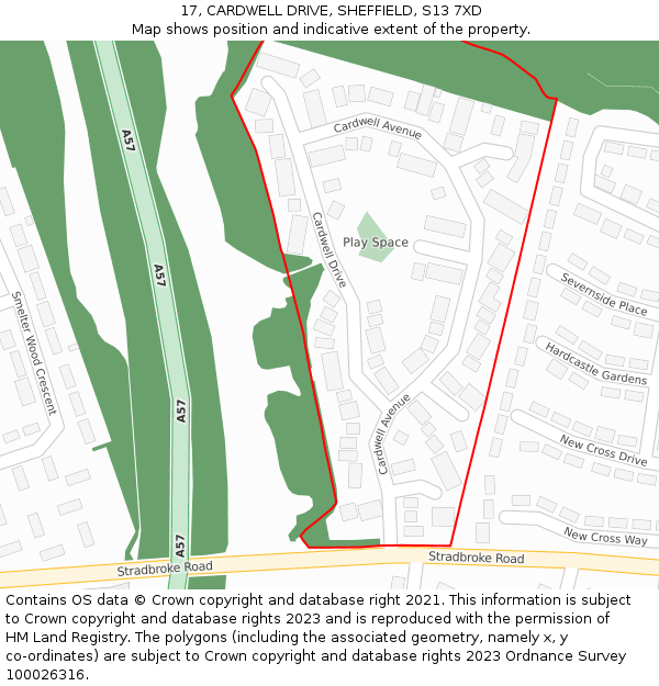 17, CARDWELL DRIVE, SHEFFIELD, S13 7XD: Location map and indicative extent of plot