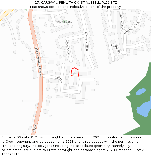 17, CARGWYN, PENWITHICK, ST AUSTELL, PL26 8TZ: Location map and indicative extent of plot