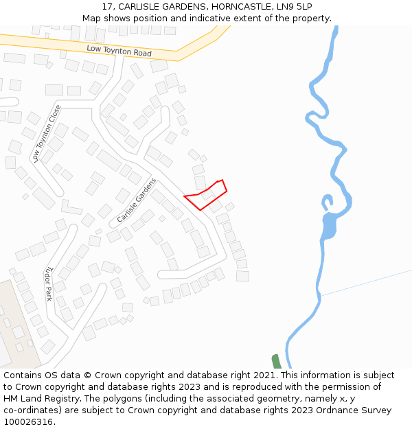 17, CARLISLE GARDENS, HORNCASTLE, LN9 5LP: Location map and indicative extent of plot