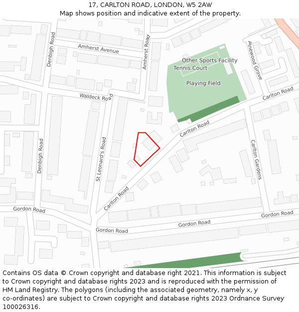 17, CARLTON ROAD, LONDON, W5 2AW: Location map and indicative extent of plot