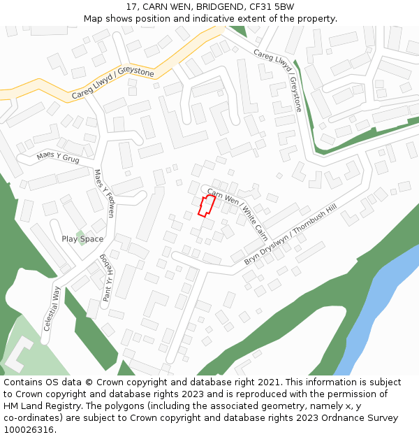17, CARN WEN, BRIDGEND, CF31 5BW: Location map and indicative extent of plot