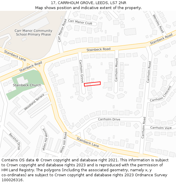17, CARRHOLM GROVE, LEEDS, LS7 2NR: Location map and indicative extent of plot