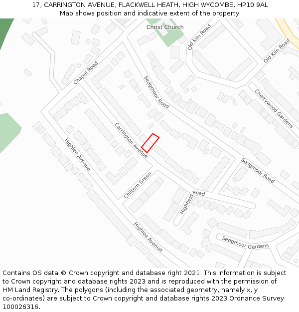 17, CARRINGTON AVENUE, FLACKWELL HEATH, HIGH WYCOMBE, HP10 9AL: Location map and indicative extent of plot
