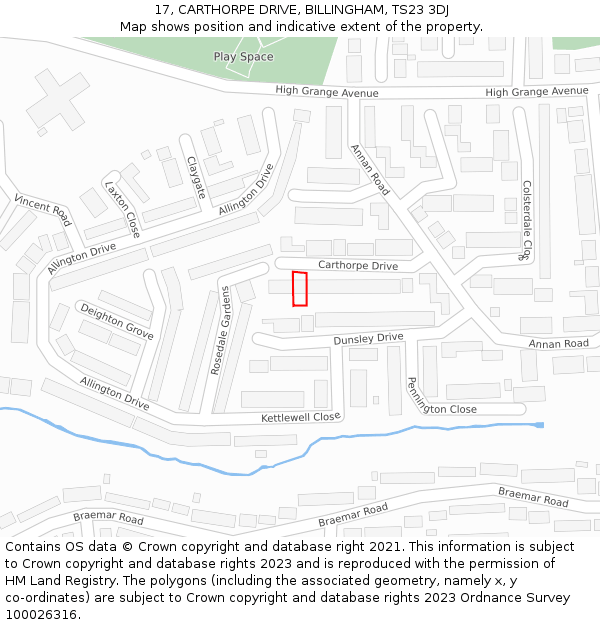 17, CARTHORPE DRIVE, BILLINGHAM, TS23 3DJ: Location map and indicative extent of plot