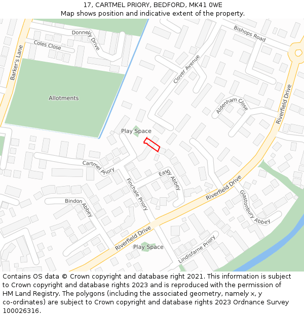 17, CARTMEL PRIORY, BEDFORD, MK41 0WE: Location map and indicative extent of plot