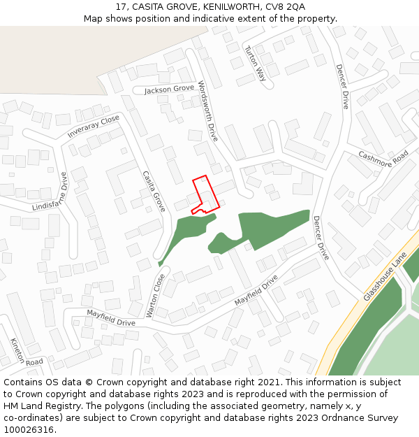 17, CASITA GROVE, KENILWORTH, CV8 2QA: Location map and indicative extent of plot