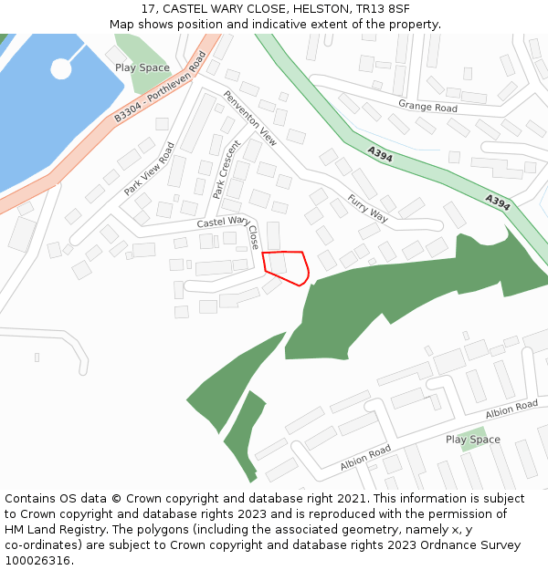 17, CASTEL WARY CLOSE, HELSTON, TR13 8SF: Location map and indicative extent of plot