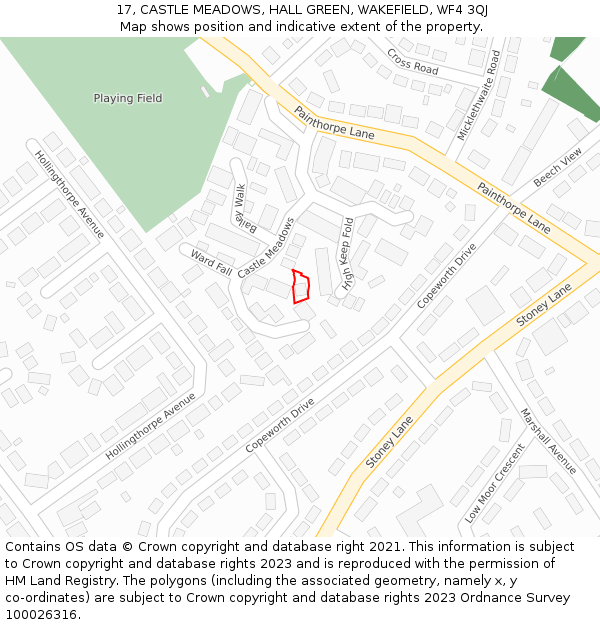 17, CASTLE MEADOWS, HALL GREEN, WAKEFIELD, WF4 3QJ: Location map and indicative extent of plot