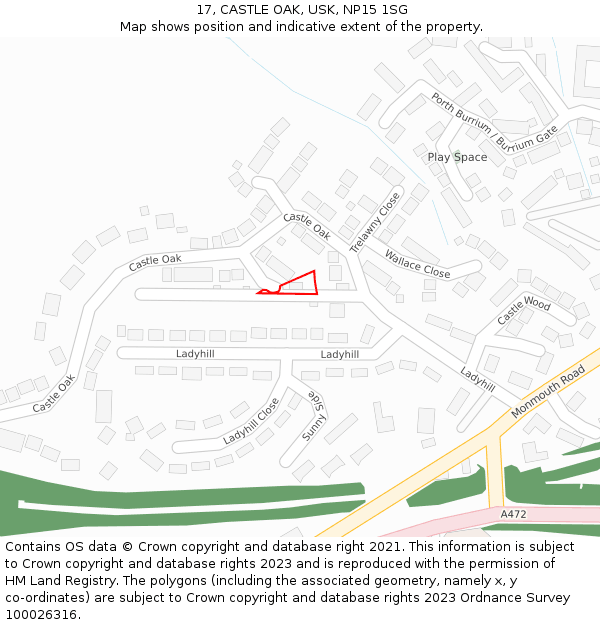 17, CASTLE OAK, USK, NP15 1SG: Location map and indicative extent of plot