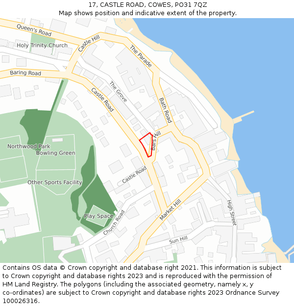 17, CASTLE ROAD, COWES, PO31 7QZ: Location map and indicative extent of plot