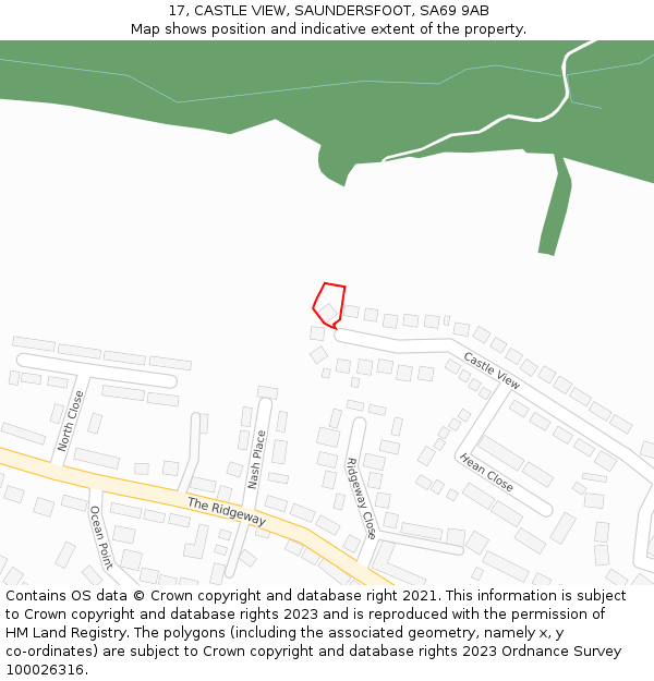 17, CASTLE VIEW, SAUNDERSFOOT, SA69 9AB: Location map and indicative extent of plot