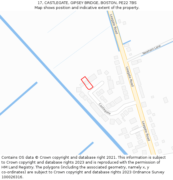 17, CASTLEGATE, GIPSEY BRIDGE, BOSTON, PE22 7BS: Location map and indicative extent of plot