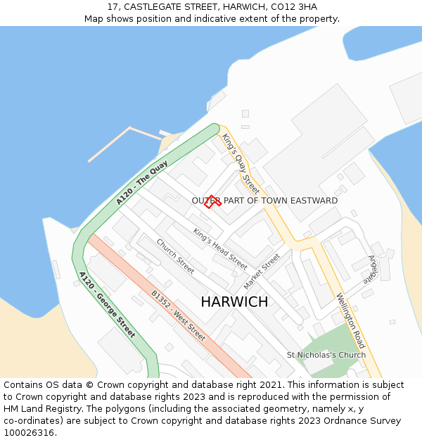 17, CASTLEGATE STREET, HARWICH, CO12 3HA: Location map and indicative extent of plot