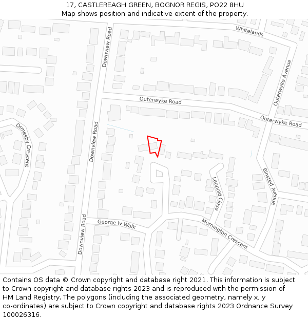 17, CASTLEREAGH GREEN, BOGNOR REGIS, PO22 8HU: Location map and indicative extent of plot