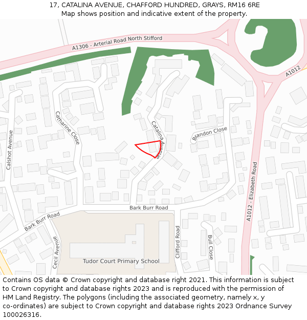 17, CATALINA AVENUE, CHAFFORD HUNDRED, GRAYS, RM16 6RE: Location map and indicative extent of plot