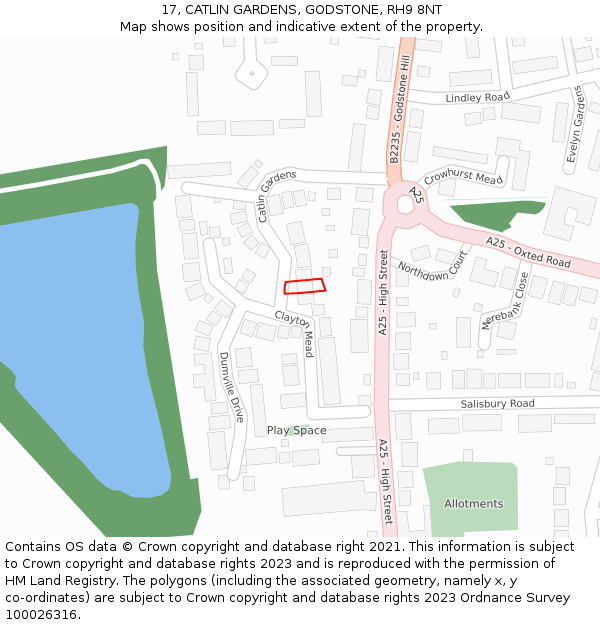 17, CATLIN GARDENS, GODSTONE, RH9 8NT: Location map and indicative extent of plot