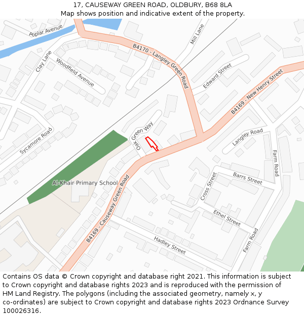 17, CAUSEWAY GREEN ROAD, OLDBURY, B68 8LA: Location map and indicative extent of plot