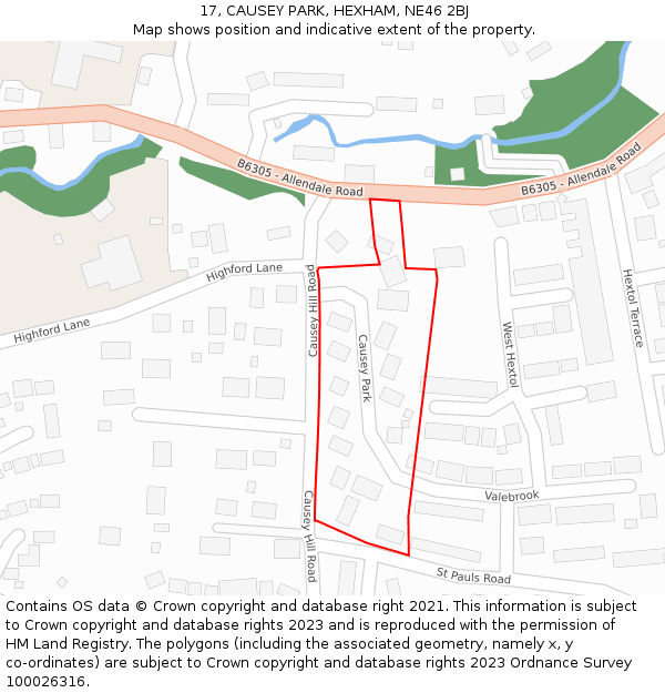 17, CAUSEY PARK, HEXHAM, NE46 2BJ: Location map and indicative extent of plot