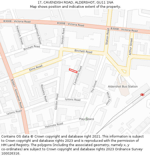 17, CAVENDISH ROAD, ALDERSHOT, GU11 1NA: Location map and indicative extent of plot