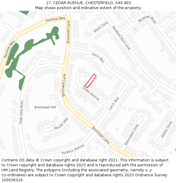 17, CEDAR AVENUE, CHESTERFIELD, S40 4ES: Location map and indicative extent of plot