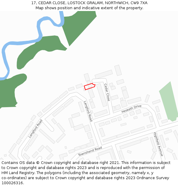 17, CEDAR CLOSE, LOSTOCK GRALAM, NORTHWICH, CW9 7XA: Location map and indicative extent of plot