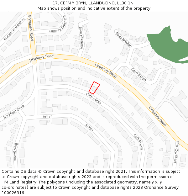 17, CEFN Y BRYN, LLANDUDNO, LL30 1NH: Location map and indicative extent of plot