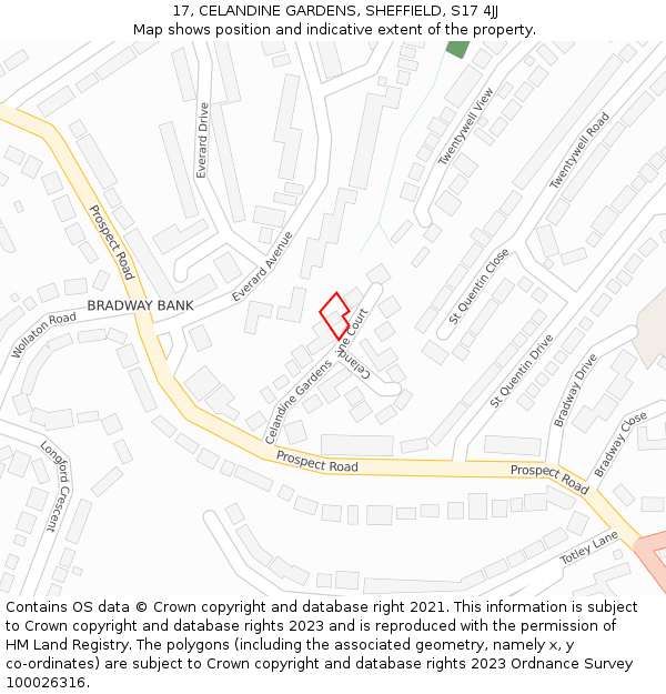 17, CELANDINE GARDENS, SHEFFIELD, S17 4JJ: Location map and indicative extent of plot