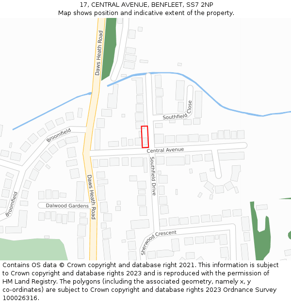 17, CENTRAL AVENUE, BENFLEET, SS7 2NP: Location map and indicative extent of plot