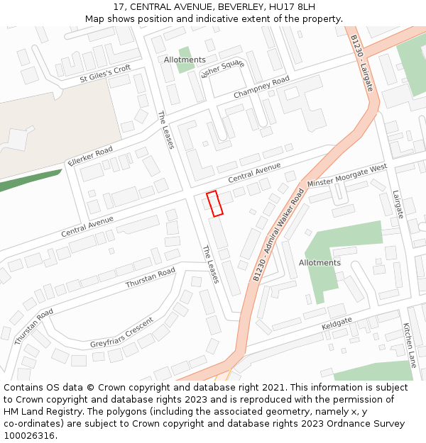 17, CENTRAL AVENUE, BEVERLEY, HU17 8LH: Location map and indicative extent of plot