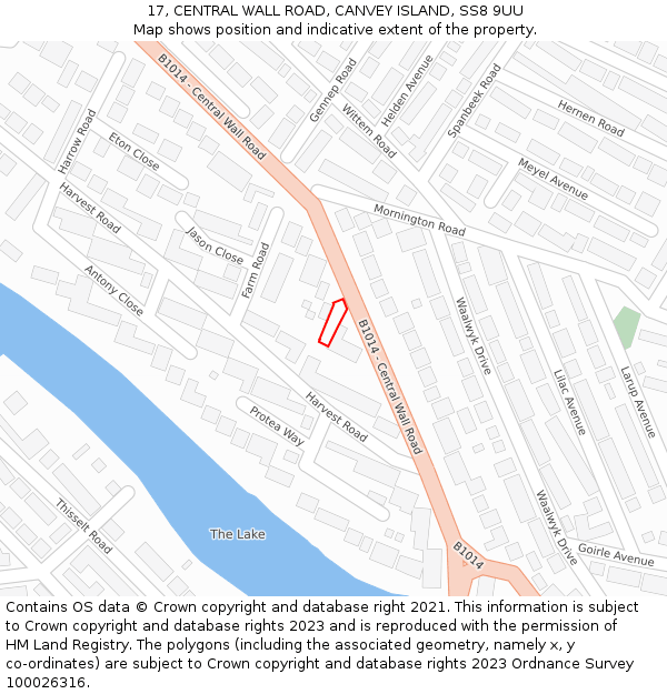 17, CENTRAL WALL ROAD, CANVEY ISLAND, SS8 9UU: Location map and indicative extent of plot