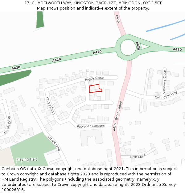 17, CHADELWORTH WAY, KINGSTON BAGPUIZE, ABINGDON, OX13 5FT: Location map and indicative extent of plot