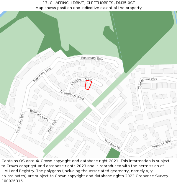 17, CHAFFINCH DRIVE, CLEETHORPES, DN35 0ST: Location map and indicative extent of plot