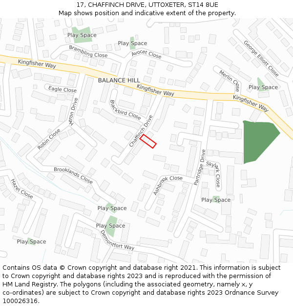 17, CHAFFINCH DRIVE, UTTOXETER, ST14 8UE: Location map and indicative extent of plot