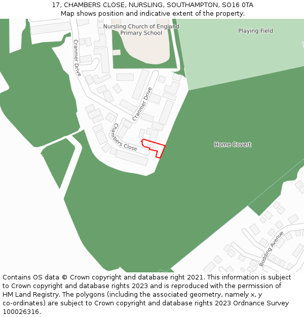 17, CHAMBERS CLOSE, NURSLING, SOUTHAMPTON, SO16 0TA: Location map and indicative extent of plot
