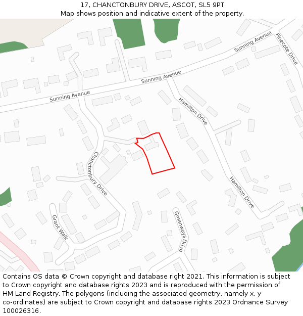 17, CHANCTONBURY DRIVE, ASCOT, SL5 9PT: Location map and indicative extent of plot