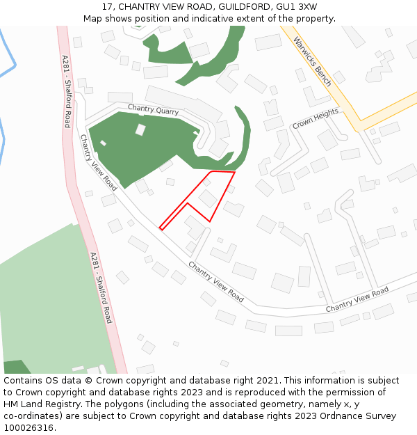 17, CHANTRY VIEW ROAD, GUILDFORD, GU1 3XW: Location map and indicative extent of plot