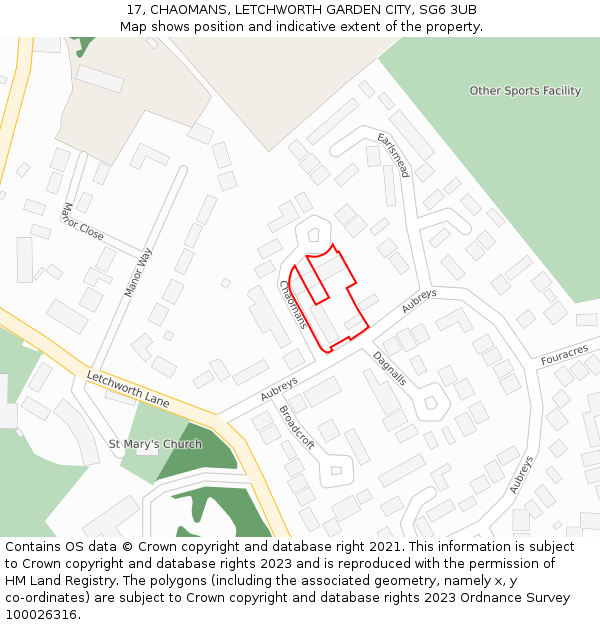 17, CHAOMANS, LETCHWORTH GARDEN CITY, SG6 3UB: Location map and indicative extent of plot