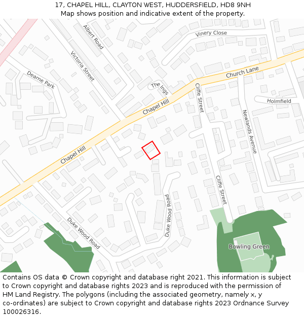 17, CHAPEL HILL, CLAYTON WEST, HUDDERSFIELD, HD8 9NH: Location map and indicative extent of plot